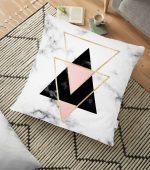 - yerminderi-YER-2406 - Realhomes Yaldız Renk Ters Üçgen Desenli Dekoratif Yer Minderi - 70 x 70 cm Realhomes