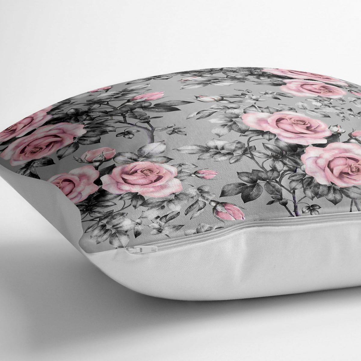 Füme Temalı Kavaniçe Çiçek Motifli Dijital Baskılı Yer Minderi - 70 x 70 cm Realhomes