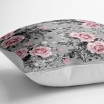 - yerminderi-YER-2417-1 - Realhomes  Füme Temalı Kavaniçe Çiçek Motifli Dijital Baskılı Yer Minderi - 70 x 70 cm Realhomes