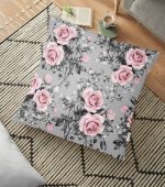 - yerminderi-YER-2417 - Realhomes  Füme Temalı Kavaniçe Çiçek Motifli Dijital Baskılı Yer Minderi - 70 x 70 cm Realhomes