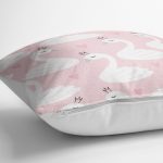 - yerminderi-YER-2422-1 - Realhomes  Pembe Puan Temali Kuğu Motifli Dekoratif Yer Minderi - 70 x 70 cm Realhomes