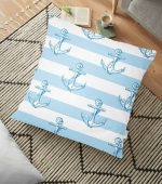 - yerminderi-YER-2423 - Realhomes Mavi Beyaz Denizci Dijital Baskılı Yer Minderi - 70 x 70 cm Realhomes