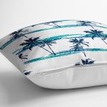 - yerminderi-YER-2424-1 - Realhomes  Mavi Yeşil Palmiye Çizimli Dekoratif Yer Minderi - 70 x 70 cm Realhomes