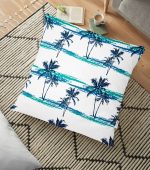 - yerminderi-YER-2424 - Realhomes  Mavi Yeşil Palmiye Çizimli Dekoratif Yer Minderi - 70 x 70 cm Realhomes