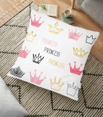 - yerminderi-YER-2425 - Realhomes  Üç Renkli Prenses Tacı Motifli Modern Dijital Baskılı Yer Minderi - 70 x 70 cm Realhomes