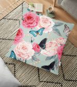 Lekeli Kelebekler Çizimli Dekoratif Yer Minderi - 70 x 70 cm Realhomes