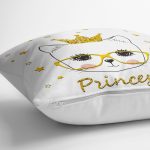 - yerminderi-YER-2471-1 - Realhomes  Princess Kedi Motifli Modern Dijital Baskılı Yer Minderi - 70 x 70 cm Realhomes