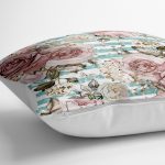 - yerminderi-YER-2478-1 - Realhomes  Mavi Çizgi Desenli Kavaniçe Çiçek Motifli Yer Minderi - 70 x 70 cm Realhomes