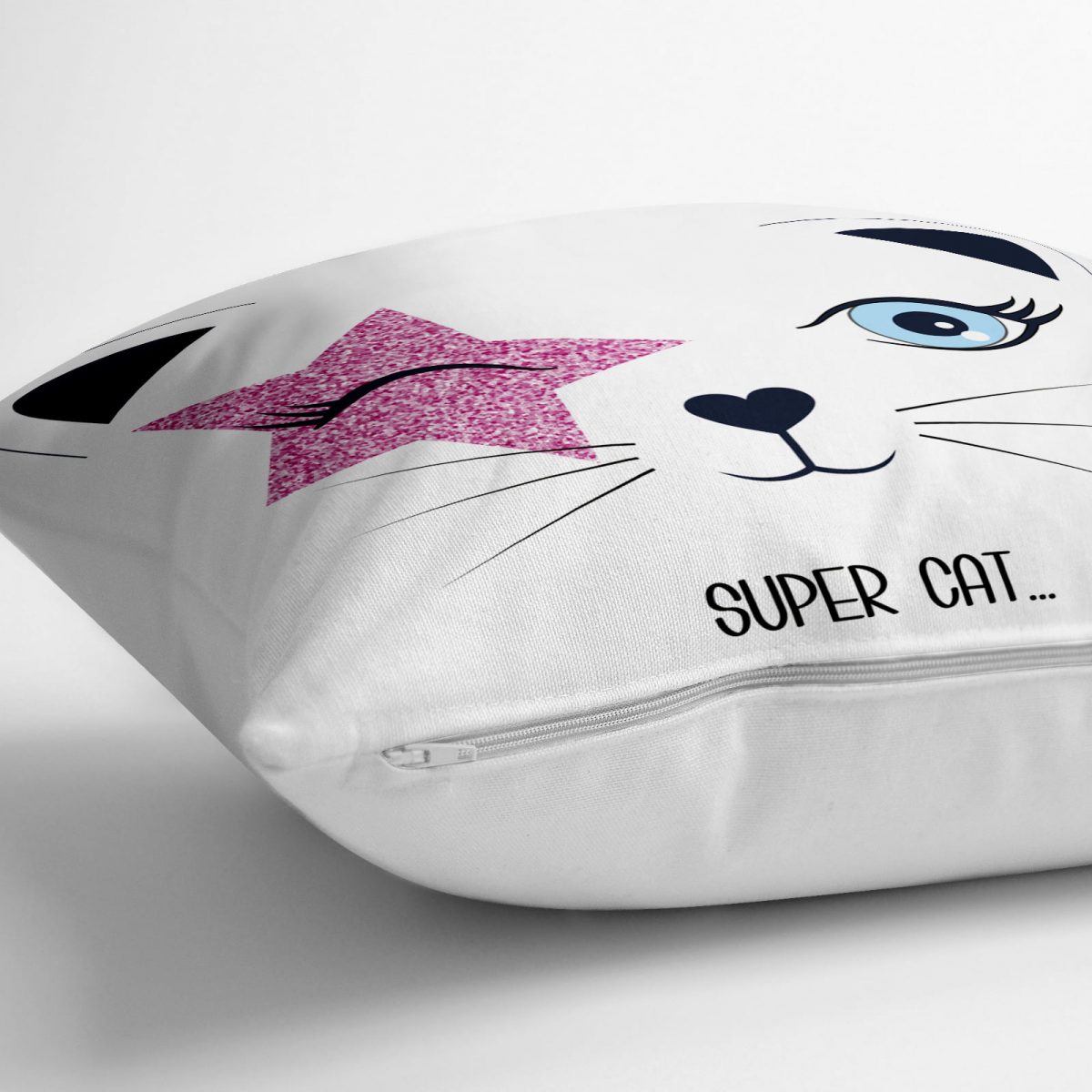 Super Cat Motifli Modern Dijital Baskılı Yer Minderi - 70 x 70 cm Realhomes