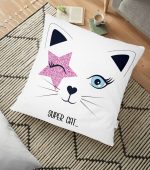 - yerminderi-YER-2491 - Realhomes  Super Cat Motifli Modern Dijital Baskılı Yer Minderi - 70 x 70 cm Realhomes