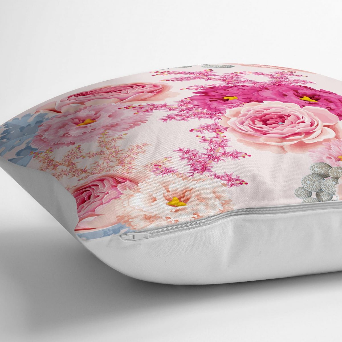 Pudra Çiçekler Temalı Dijital Baskılı Yer Minderi - 70 x 70 cm Realhomes