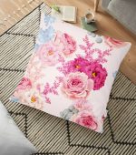 - yerminderi-YER-2492 - Realhomes Pudra Çiçekler Temalı Dijital Baskılı Yer Minderi - 70 x 70 cm Realhomes