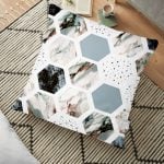 Siyah Beyaz Sütun Temalı Sümbül Motifli Dekoratif Yer Minderi - 70 x 70 cm Realhomes