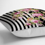 - yerminderi-YER-2516-1 - Realhomes  Siyah Beyaz Sütun Temalı Sümbül Motifli Dekoratif Yer Minderi - 70 x 70 cm Realhomes