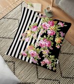 - yerminderi-YER-2516 - Realhomes  Siyah Beyaz Sütun Temalı Sümbül Motifli Dekoratif Yer Minderi - 70 x 70 cm Realhomes