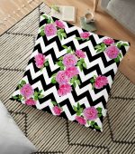 - yerminderi-YER-2517 - Realhomes  Zigzag Zebra Temalı Gül Motifli Modern Yer Minderi - 70 x 70 cm Realhomes