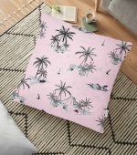 - yerminderi-YER-2518 - Realhomes  Pudra Renk Temalı Palmiye Adası Dijital Baskılı Yer Minderi - 70 x 70 cm Realhomes