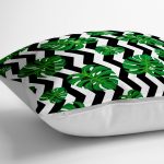 - yerminderi-YER-2533-1 - Realhomes  Zigzag Zebra Temalı Yaprak Çizimli Dijital Baskılı Yer Minderi - 70 x 70 cm Realhomes