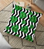 - yerminderi-YER-2533 - Realhomes  Zigzag Zebra Temalı Yaprak Çizimli Dijital Baskılı Yer Minderi - 70 x 70 cm Realhomes