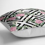 - yerminderi-YER-2534-1 - Realhomes  Kare Temalı Gül Çizimli Dekoratif Yer Minderi - 70 x 70 cm Realhomes