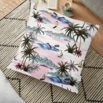 Kare Temalı Gül Çizimli Dekoratif Yer Minderi - 70 x 70 cm Realhomes