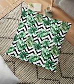 - yerminderi-YER-2538 - Realhomes Zigzag Siyah Beyaz Şerit Temalı Yaprak Çizimi Yer Minderi - 70 x 70 cm Realhomes