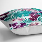 Turkuaz Temalı Eflatun Çiçek Desenli Dekoratif Yer Minderi - 70 x 70 cm Realhomes