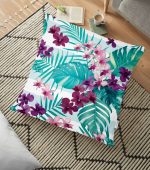 Turkuaz Temalı Eflatun Çiçek Desenli Dekoratif Yer Minderi - 70 x 70 cm Realhomes