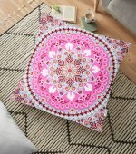 - yerminderi-YER-2541 - Realhomes Çiçek Halkası Motifli Modern Dijital Baskılı Yer Minderi - 70 x 70 cm Realhomes