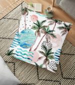 - yerminderi-YER-2542 - Realhomes Palmiye Desenli Gezegen Baskılı Dijital Baskılı Yer Minderi - 70 x 70 cm Realhomes