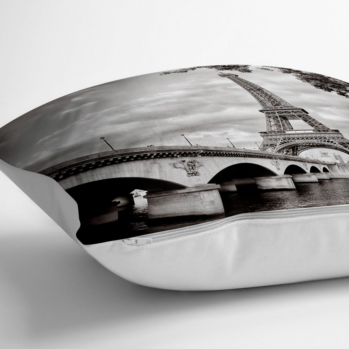 Siyah Beyaz Paris Eyfel Temalı Modern Tasarım Yer Minderi - 70 x 70 cm Realhomes