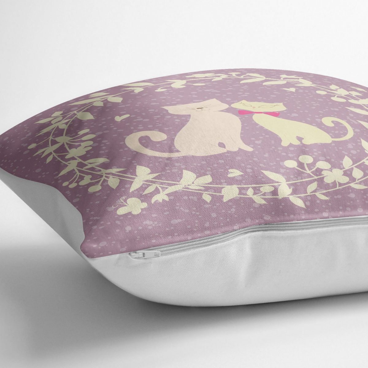 Mor Zeminli Kedicikler Desenli Dekoratif Kedi & Hayvan Minderi - 70 x 70 cm Realhomes