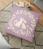 - yerminderi-YER-263 - Realhomes  Mor Zeminli Kedicikler Desenli Dekoratif Kedi & Hayvan Minderi - 70 x 70 cm Realhomes