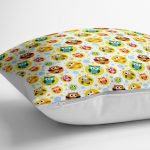 - yerminderi-YER-279-1 - Realhomes  Minik Renkli Baykuşlar Modern Tasarımlı Dekoratif Yer Minderi - 70 x 70 cm Realhomes