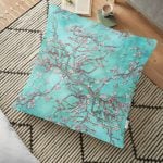 Yağlı Boya Mavi Ağaç Motifleri Dijital Baskılı Yer Minderi - 70 x 70 cm Realhomes