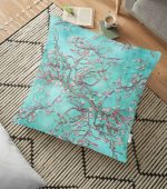 - yerminderi-YER-3001 - Realhomes  Yağlı Boya Yeşil Ağaç Motifleri Dijital Baskılı Yer Minderi - 70 x 70 cm Realhomes