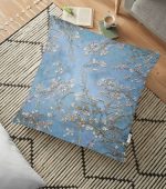 Yağlı Boya Mavi Ağaç Motifleri Dijital Baskılı Yer Minderi - 70 x 70 cm Realhomes