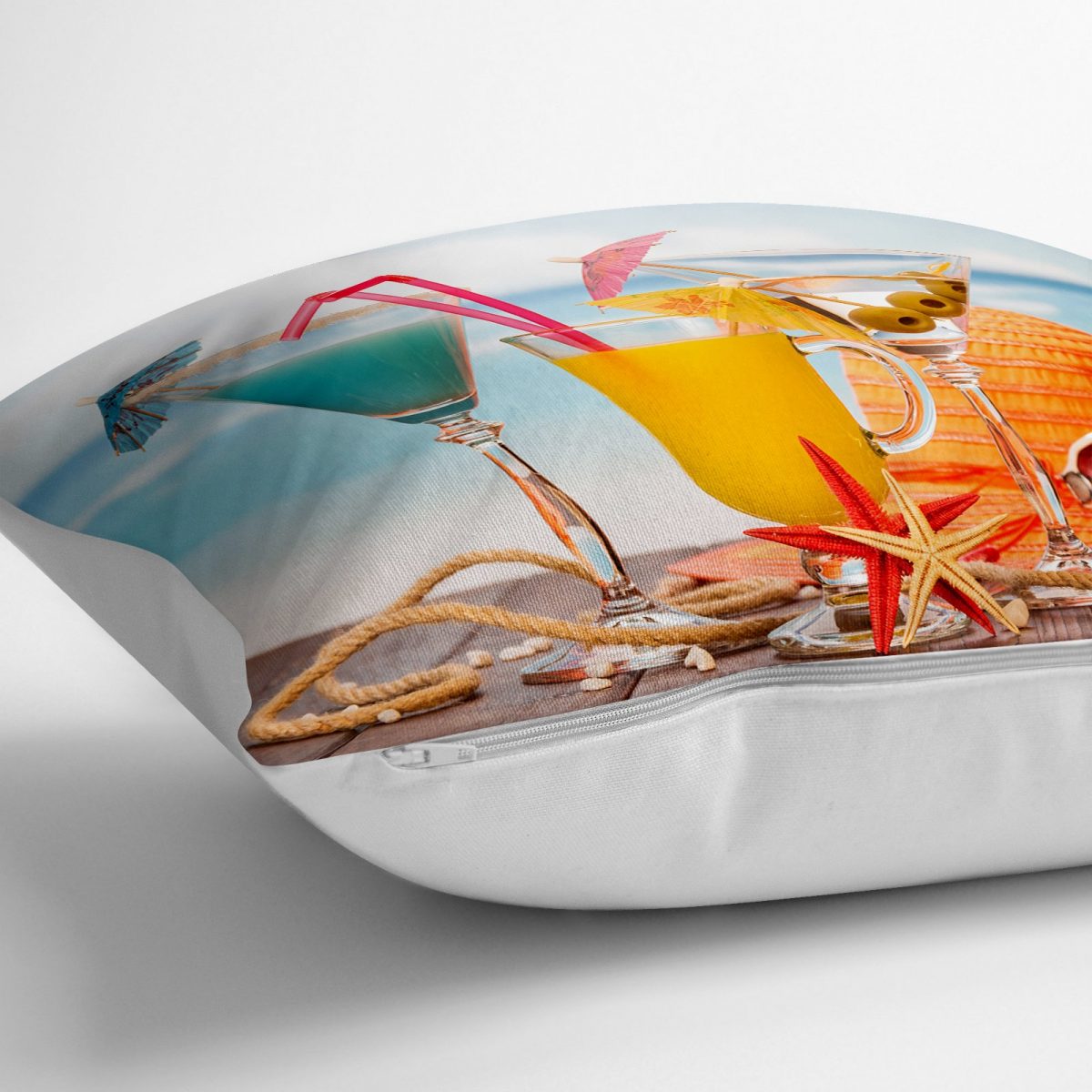 Deniz ve Yaz Temalı Modern Tasarımlı Dekoratif Yer Minderi - 70 x 70 cm Realhomes