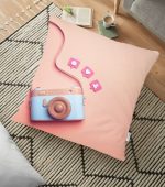 - yerminderi-YER-3010 - Realhomes 3D Instagram Fotoğraf Makinası Desenli Dijital Baskılı Yer Minderi - 70 x 70 cm Realhomes