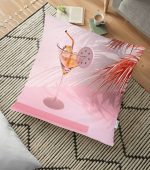 - yerminderi-YER-3012 - Realhomes  Palmiye ve Kadeh Resimli Dijital Baskılı Yer Minderi - 70 x 70 cm Realhomes