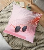 - yerminderi-YER-3013 - Realhomes  Pembe Zeminli Yaz Temalı Dekoratif Yer Minderi - 70 x 70 cm Realhomes