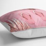 - yerminderi-YER-3014-1 - Realhomes  Pembe Zeminde Altın Yapraklar ve Yaz Desenli Dekoratif Yer Minderi - 70 x 70 cm Realhomes