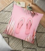 - yerminderi-YER-3014 - Realhomes  Pembe Zeminde Altın Yapraklar ve Yaz Desenli Dekoratif Yer Minderi - 70 x 70 cm Realhomes