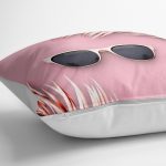 - yerminderi-YER-3015-1 - Realhomes  Pembe Zeminli Altın Yapraklar ve Gözlük Desenli Dekoratif Yer Minderi - 70 x 70 cm Realhomes