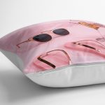 - yerminderi-YER-3016-1 - Realhomes  Pembe Zeminli Yaz Objeleri Temalı Dekoratif Yer Minderi - 70 x 70 cm Realhomes