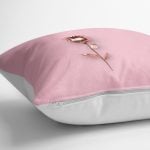 - yerminderi-YER-3019-1 - Realhomes  Pembe Zeminli Altın Gül 3D Baskılı Yer Minderi - 70 x 70 cm Realhomes