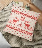 - yerminderi-YER-3020 - Realhomes Kanaviçe Motifli Yılbaşı Temalı Dijital Baskılı Yer Minderi - 70 x 70 cm Realhomes