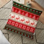 Kanaviçe Motifli Yılbaşı Temalı Dijital Baskılı Yer Minderi - 70 x 70 cm Realhomes