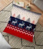 Kanaviçe Desende Christmas Teması Dijital Baskılı Yer Minderi - 70 x 70 cm Realhomes