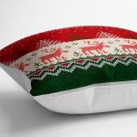 - yerminderi-YER-3024-1 - Realhomes  Yılbaşı Geyikleri ve Ağaçlar Baskılı Dekoratif Yer Minderi - 70 x 70 cm Realhomes